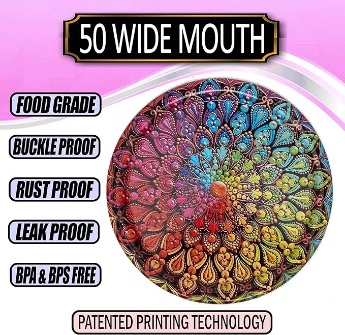 Supa Ant Thickest Canning Lids Wide Mouth (50 Pcs.) Food Grade Tin - Can Lids for Canned Food - Buckle Proof & Rust Proof Lid for Canning Kit for Wide Mouth Mason Jars (Mandala) Canning Supplies