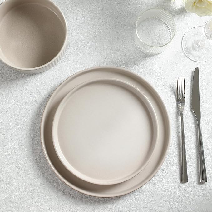 Stone Lain Haven 4-Piece Salad Plate Set Stoneware, Beige