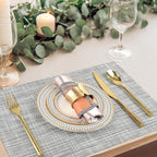 Placemats Set of 4 - Easy Clean Washable Vinyl Placemats - Wipeable Heat Resistant Table Mats for Dining Table - 17.7x11.8 Inch (4, Black & White Two-Tone)