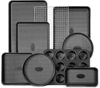 HONGBAKE 9-Piece Baking Pans Set Nonstick, Stackable Non Toxic Bakeware Sets with Diamond Texture, Oven Pan Set for Cooking, Includes Cookie Sheet with Rack, Cake Pan, Roasting Pan, Muffin Tin, Gray