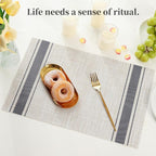 Leetaltree Khaki-Blue Placemats, Heat Resistant Non-Slip Place mats for Dining Table, Washable Durable PVC Vinyl Woven Table Mats (Set of 12)