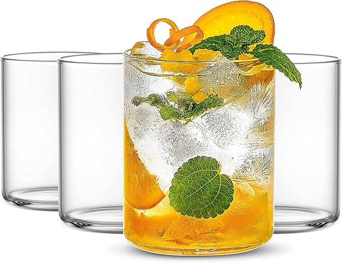LUXU Thin Whiskey Glasses 15 oz,Premium Water Glasses Set of 4,Clear Glass Cups For Water, Juice, Beer, Drinks, and Cocktails and Mixed Drinks (15 OZ)
