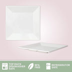 [4 Pack 10" x 10" White Square Melamine Plates, Unbreakable Elegant Dinnerware Set With Sauce Dish