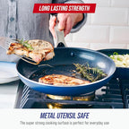 Blue Diamond 10" Nonstick Frying Pan Skillet, Diamond Infused PFAS & PTFE-Free Ceramic Pot, Dishwasher & Oven Safe, Stay Cool Handle, Durable Non Toxic Metal Utensil Safe, Egg & Omelet Pan, Blue