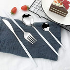 JASHII Flatware Serving Set 24 Piece, Stainless Steel Silverware Set, White Silver Cutlery Set, Modern Elegant Tableware Set for Party, Christmas, Dinner (White Silver)