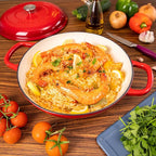 Cast Iron Dutch Oven with Lid – Non Stick Shallow Dutch Oven Pot, Oven Safe up to 500° F – Sturdy Cooking Pot – Enamelled Stockpot Cookware – Red, 3.7-Quart, 30cm – by Nuovva