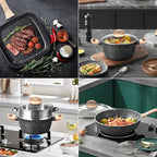 VOTTGO 31 Pcs Pots and Pans Set Non Stick, Black Granite Induction Cookware Set, Non Toxic Healthy RV Kitchen Cooking Set with Silicone Tools and Pot Protectors, PFOA PFOS PFAS Free