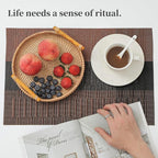 Leetaltree Brown with Black Striped Placemats Set of 6 - Heat Resistant Non-Slip Place mats for Dining Table, Washable Durable PVC Vinyl Woven Table Mats（Brown Stripe, 6）