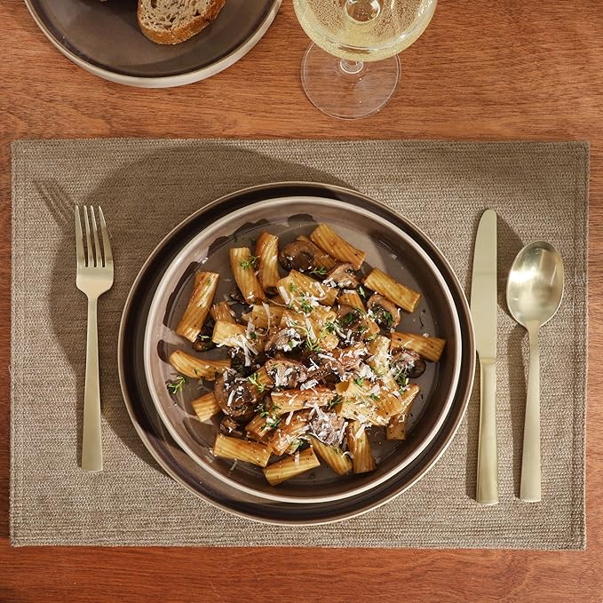 Gibson Elite Liberty Bay 16-Piece Pottery Clay Stoneware Dinnerware Set – Mocha Brown Reactive Glaze, Stackable Plates and Bowls W/Pasta Bowl, Service for 4 – Microwave & Dishwasher Safe