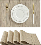 Leetaltree Light Brown Placemats Set of 4 - Heat Resistant Non-Slip Place mats for Dining Table, Washable Durable PVC Vinyl Woven Table Mats（Light Brown, 4）