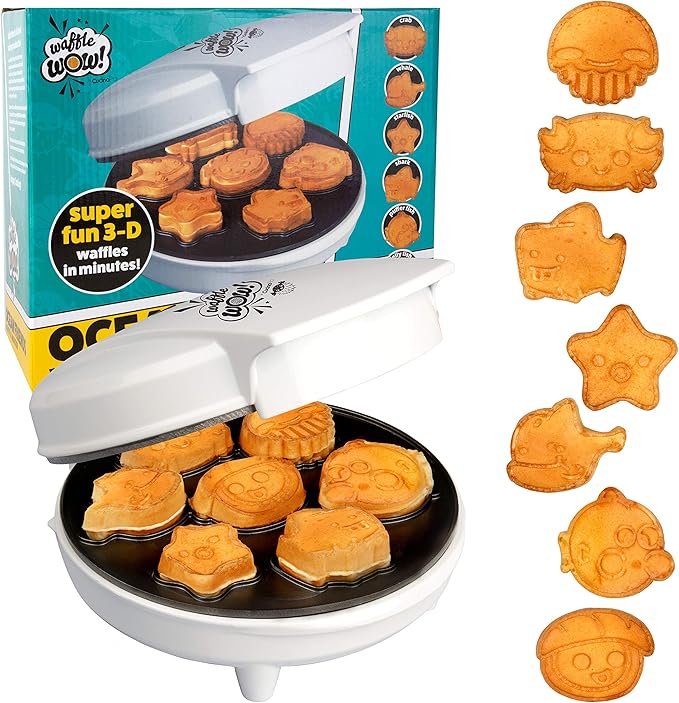 Sea Creature Mini Waffle Maker- Create 7 Different Ocean Animal Shapes in Minutes, Breakfast Fun Cool for Kids & Adults w/Novelty Aquatic Pancakes - Electric Non-Stick Waffler Iron, Holiday Gift