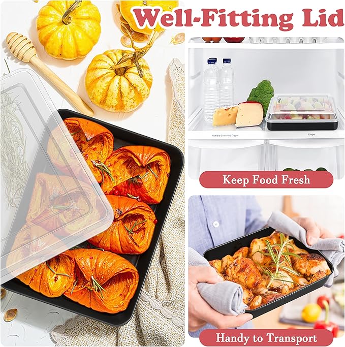 E-far Toaster Oven Baking Pan with Lid, 9.4 x 7 Inch Nonstick Stainless Steel Rectangle Cake Pan with Cover for Baking Small Brownies, Stainless Steel Core & Nonstick Coating, Non-toxic & Oven Safe