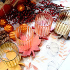 Fall Glassware Set of 4 14oz Ribbed Drinking Glasses for Autumn Table Décor Cozy Gatherings Thanksgiving Centerpiece in Warm Autumn Tones Perfect Hostess Gift