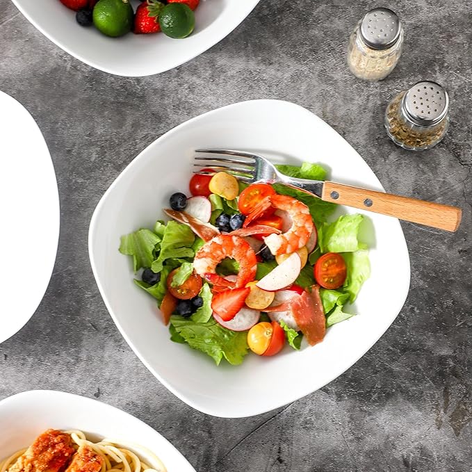 fMBB 4pcs Large Pasta Bowls, 35 OZ Porcelain Deep Dinner Plates, Big Salad Bowls Set, House-warming Dinnerware, Dishwasher, Microwave, Oven Safe