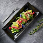 Gomakren Serving Platter Serving Dishes, 14 Inch Porcelain Serving Trays for Party, Large Serving Platters and Trays, Rectangular Sushi Plates for Entertaining Thanksgiving, Set of 4, Black