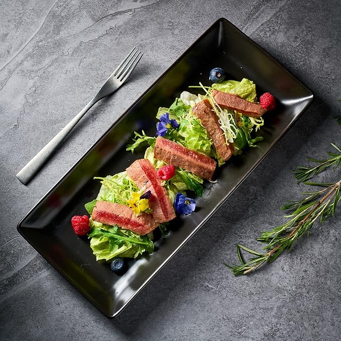 Gomakren Serving Platter Serving Dishes, 14 Inch Porcelain Serving Trays for Party, Large Serving Platters and Trays, Rectangular Sushi Plates for Entertaining Thanksgiving, Set of 4, Black