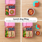 OmieBox Bento Box for Kids - Insulated Bento Lunch Box with Leak Proof Vacuum Insulated Food Jar - 3 Compartments, Two Temperature Zones (Pink Berry)