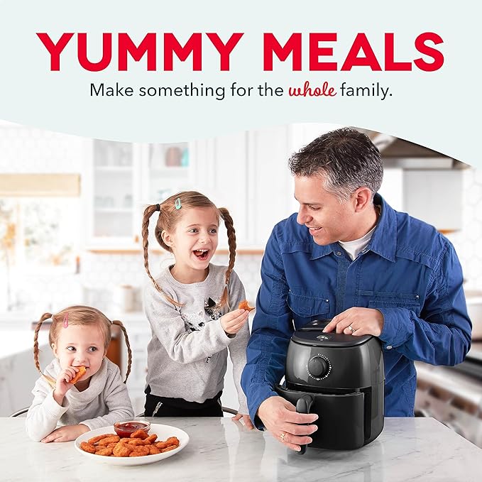 DASH Tasti-Crisp™ Electric Air Fryer Oven, 6 Qt. Family Size, Black – Compact Air Fryer with Large Basket for Healthier Food in Minutes, Ideal for Small Spaces - Auto Shut Off, Analog, 1700-Watt