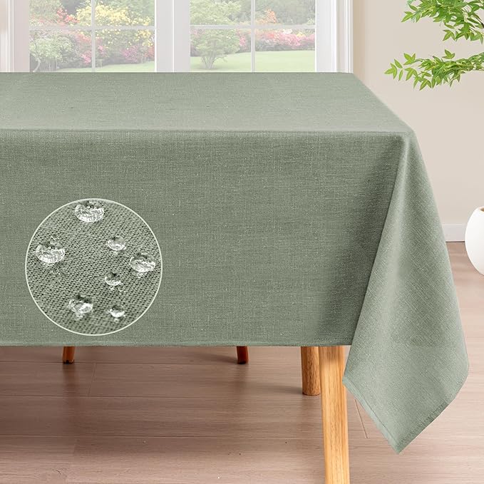 H.VERSAILTEX Linen Table Cloths Square 60 x 60 Inch Premium Tablecloth Spill-Proof Waterproof Table Cover for Dining Buffet Feature Extra Soft and Thick Fabric Wrinkle Free, Sage