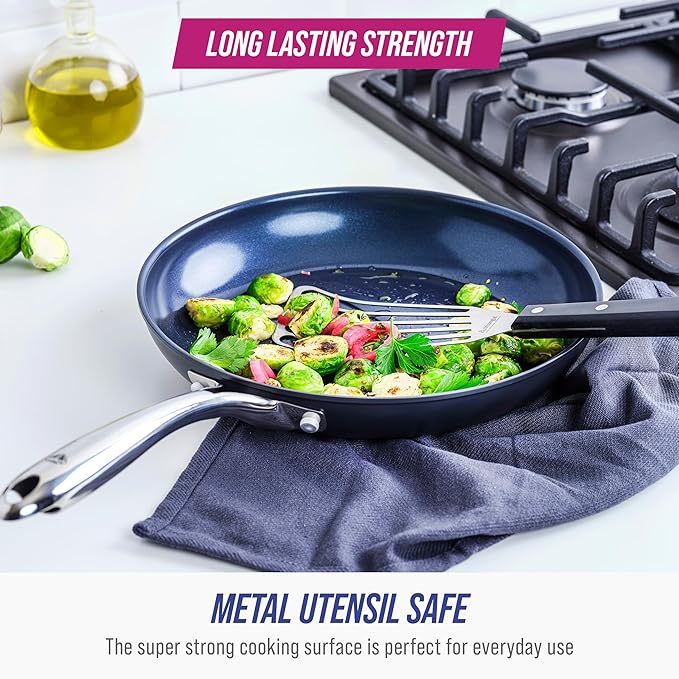 Blue Diamond Cookware Hard Anodized Ceramic Nonstick, 8" Frying Pan Skillet, PFAS-Free, Dishwasher Safe, Oven Safe, Grey