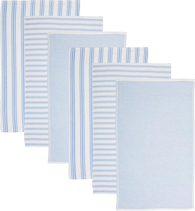 SYDR Premium Kitchen Towel (18”x 28”, 6 Pack), Cotton Kitchen Hand Towel, One Side Terry Dish Towel, Highly Absorbent Set with Hanging Loop, Sky Blue