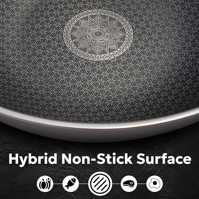 Hybrid Wok Pan, Nonstick, PFOA Free 12 Inch Induction Wok With Lid, Dishwasher Safe Cooking Pan For All Cooktops, Stainless Steel Cookware, Woks & Stir-Fry Pans, Bonus Bamboo Dish Brush