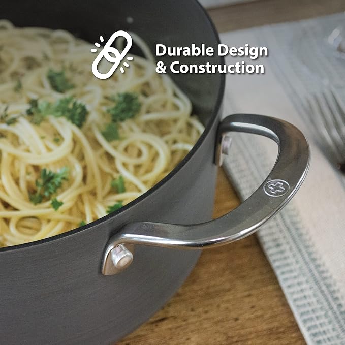 Swiss Diamond Hard Anodized 8 Piece Cookware Set, Nonstick Diamond Coated Hard Anodized Aluminum Cookware Set, Includes Lids, Dishwasher Safe and Oven Safe Cookware Set, Grey