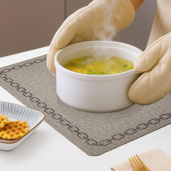 Placemats Set of 6, Heat Resistant & Waterproof Table Mats for Dining, Non Slip Scratch Proof Place Mats for Kitchen, Easy to Clean - Outdoor,Indoor Use（17x12 Inch）