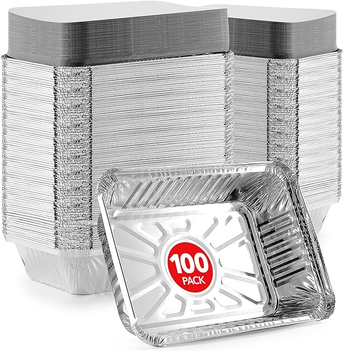Stock Your Home 2 Lb Small Aluminum Pans with Lids (100 Pack) Foil Pan + Cardboard Lid, Disposable Cookware, Takeout Trays with Lids - To Go Disposable Food Containers for Restaurants & Catering