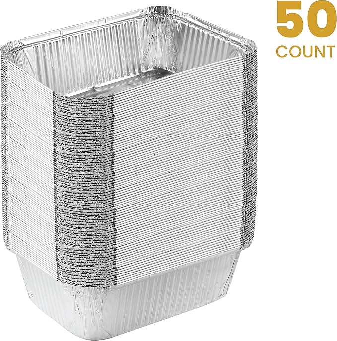 PLASTICPRO Disposable 5 LB Aluminum Takeout Tin Foil Baking Pans 7'' X 10'' X 3'' Inch Bakeware - Cookware Perfect for Baking Cakes,Brownies,Bread, Meatloaf, Lasagna, or Lunchbox, Pack of 50