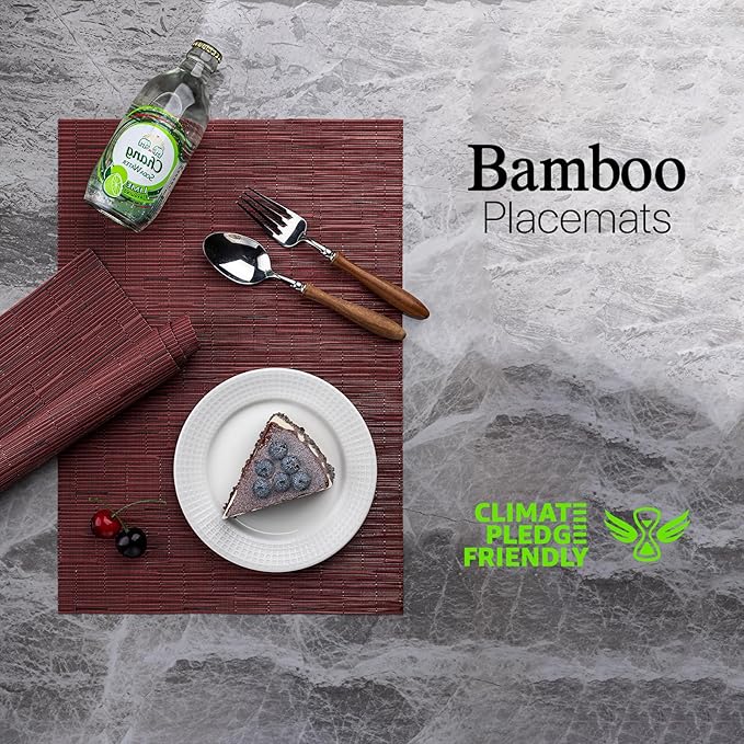 LEXMORE PVC Woven Placemats 12 PCS Wipeable Indoor/Outdoor Table Mats Washable Vinyl Place Mats for Dining Table, Set of 12-Burgundy