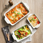 Ceramic Baking Dish, Casserole Dishes for Oven, Extra Deep Lasagna Pans with Handles, Rectangular Bakeware Set of 3 from Oven to Table, Easy to Clean, 14.7 x 8.7 x 3 Inches, White
