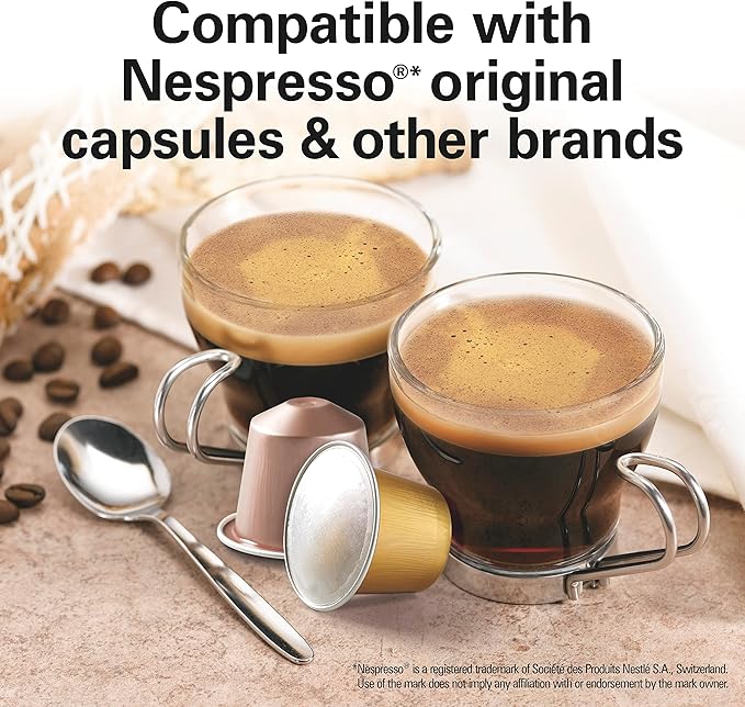 Hamilton Beach Espresso Machine, Compatible with Nespresso Pods, Single Serve Coffee Maker, Powerful Italian 19 Bar Pump, 22 oz. Water Reservoir, Custom Cup Size, Holds 13 Capsules, Black (40726)