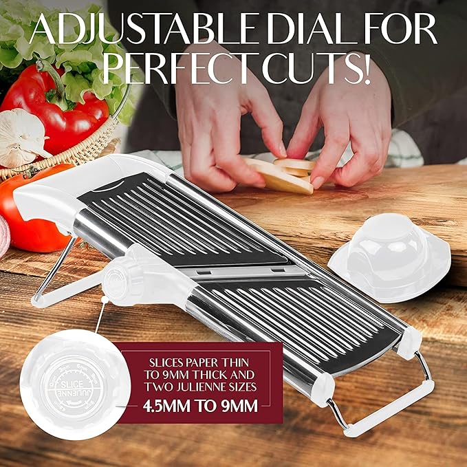 Gramercy Adjustable Mandoline Food Slicer, Mandoline Slicer for Kitchen, Mandolin, Potato, Tomato, Carrot, Vegetable, Fruit and Onion Cutter - Stainless Steel - INCLUDING 1 Pair Cut-Resistant Gloves