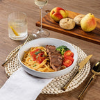 AmorArc Ceramic Dinnerware Sets for 4, 12 Pieces Handpainted Plates and Bowls Set with Rustic Terracotta Underside, Scratch Resistant Stoneware Dishes Set, Dishwasher & Microwave Safe, White