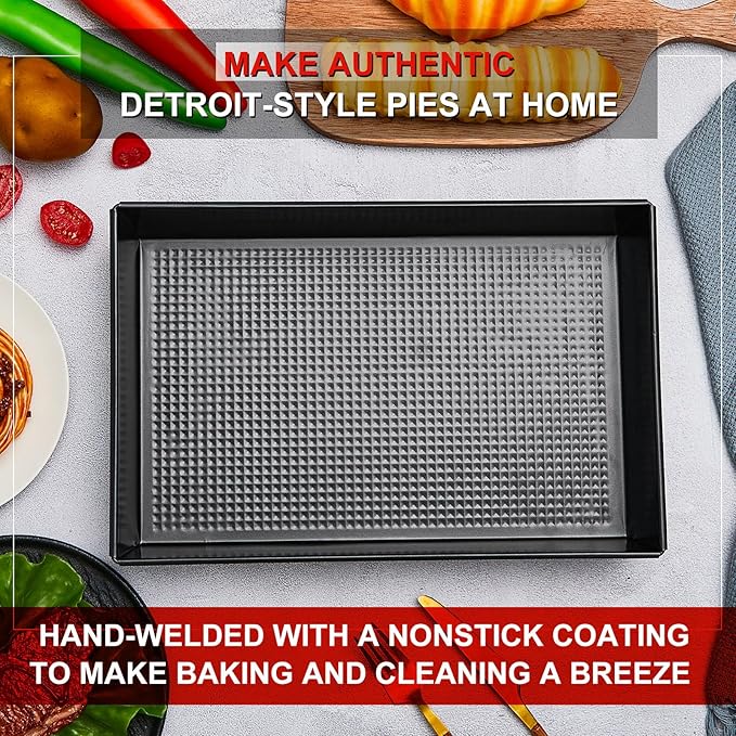 8 Pcs Detroit Style Pizza Pan 10 x 14 x 2.36 Inch Hard Rectangular Deep Pizza Pans Non Stick Sicilian Style Pan Dish Pre Seasoned Bakeware Kitchenware