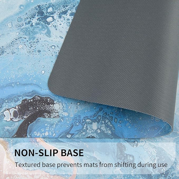 QIYI Placemats Set of 6, 12x18 Inch PU Leather Place Mats for Kitchen Dinning, Heat Resistant Anti Slip Pink Gold Table Mats, Waterproof Wipeable Washable Placemat Party Table Décor, Blue Fluid Marble