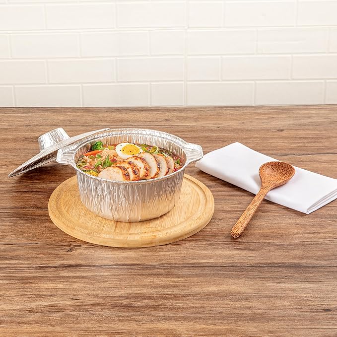 Foil Lux 60 Ounce Pans And Lids, 10 Disposable Pots With Lids - Oven-Ready, Stove Compatible, Aluminum Foil Baking Pans, Freezable, For Outdoor Camping, Vacation, Picnic, And More - Restaurantware