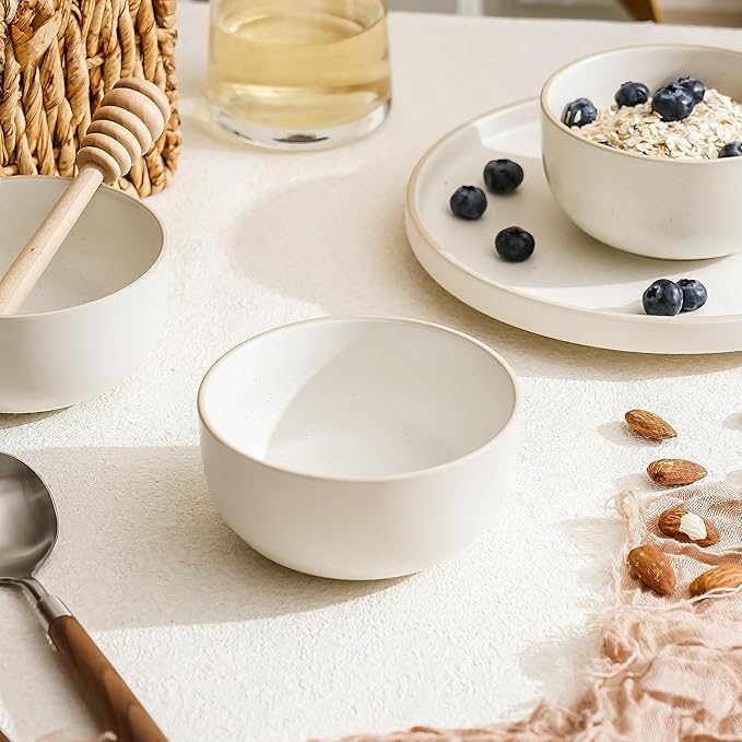 S&Q'S CERAMICS Ceramic Small Bowls for Kitchen, Set of 6, 9 ounces Small Ceramic Bowls for Condiments, Dipping, Side Dishes (Glazed Matte Off-White)…