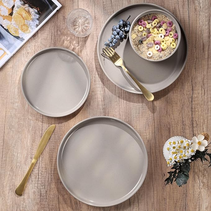 HaWare Stoneware Dinnerware Sets, 18-Piece Plates and Bowls Set for 6, Dishes Set for Home Restaurant, Speckled Cream Coffee