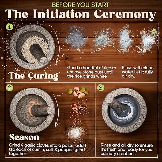 ChefSofi Extra Large 8 Inch 5 Cup-Capacity Mortar and Pestle Set - Black Polished Exterior - One Huge Mortar and Two Pestels: 8.5 inch and 6.5 inch