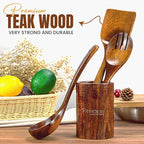 Wooden Spoons for Cooking Utensils, Natural Teak Wooden Cooking Spoons with Nonstick Spatula Set, Bamboo Kitchen Utensils With Holder, Wood Spoon Set for Kitchen Essentials (12)