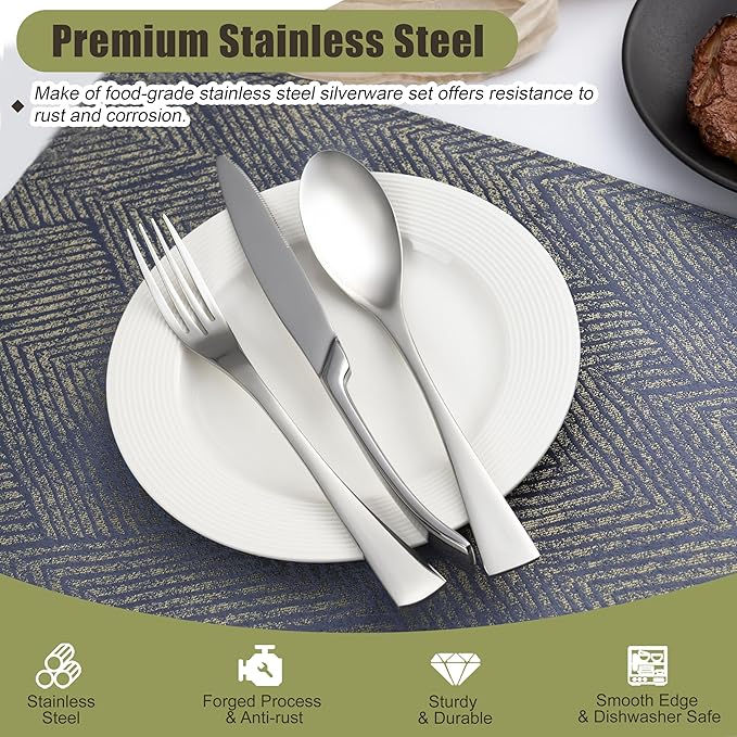 20-Piece Silverware Set for 4, Stainless Steel Flatware Set Food-Grade Silverware Cutlery Set, Include Knife/Fork/Spoon, Mirror Polished, Dishwasher Safe