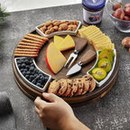 Shanik Acacia Wood Lazy Susan Cheese Board Set – Rotating Charcuterie Platter, Elegant Serving Tray for Appetizers, Snacks, Parties & Weddings