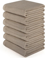 Large Kitchen Hand Towels,6 Pack Cotton Waffle Weave Dish Towel for Drying, Cleaning Cloth for Kitchen Dishes - Extra Absorbent and Soft - 16 x 28 inch (Brown-6 Pack)