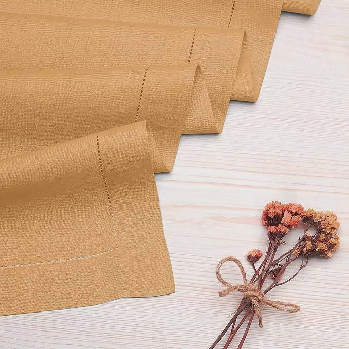 D'Moksha Homes Linen Beige Table Runner 84 Inches Long - 100% Pure Linen Table Runner 14 x 84 Inch for Summer, Fall and Halloween - Classic Hemstitch