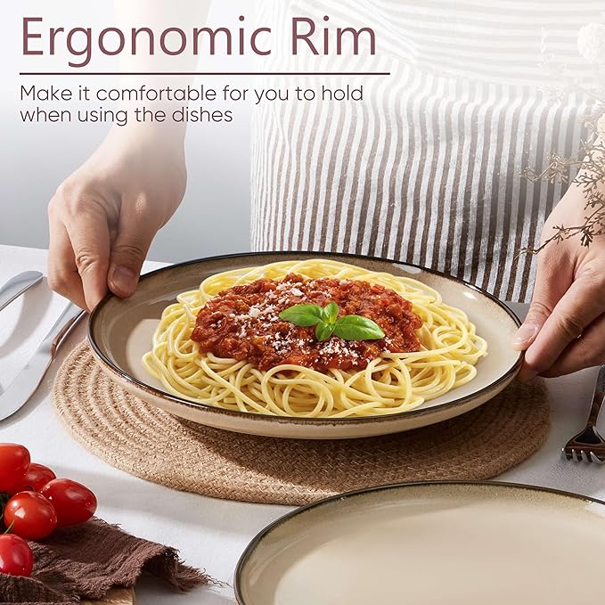 Herogo Ceramic 10.43 Inch Dinner Plates Set of 6, Stoneware Dinnerware Plate Set, Double Reactive Glaze Large Dinnerware Plates for Kitchen, Microwave, Oven & Dishwasher Safe, Cream Khaki