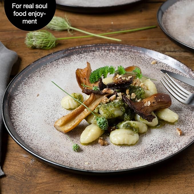 VIDA 12-Piece Porcelain Dinnerware Plate Set for 4 | Includes 4 Dinner Plates, 4 Dessert Plates, 4 Bowls | Modern Beige Ceramic Tableware, Stoneware Look, Microwave & Dishwasher Safe Dishes