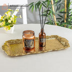 Alisveristime Small Ornate Metal Serving Tray – Ottoman Motif Decorative Tray (14.2" x 7.1", 10.8 oz) (Gold)