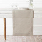 D'Moksha Homes Linen Natural Table Runner 90 Inches Long - Classic Hemstitch 100% Pure Linen Dining Table Runner 14 x 90 Inch for Summer, Fall and Halloween